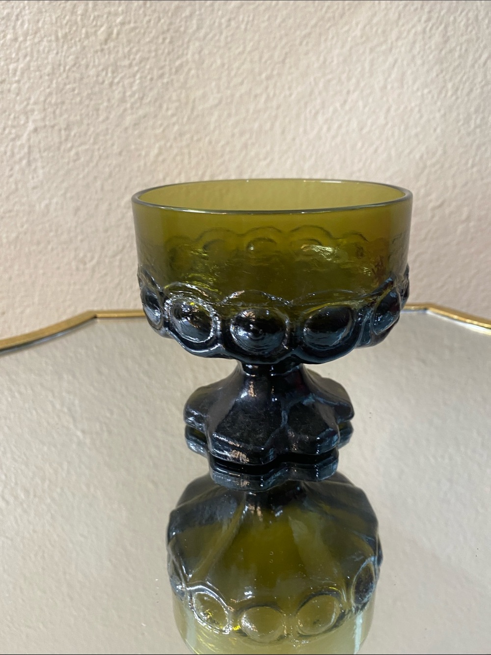 Vintage Olive Green Pressed Glass Compote